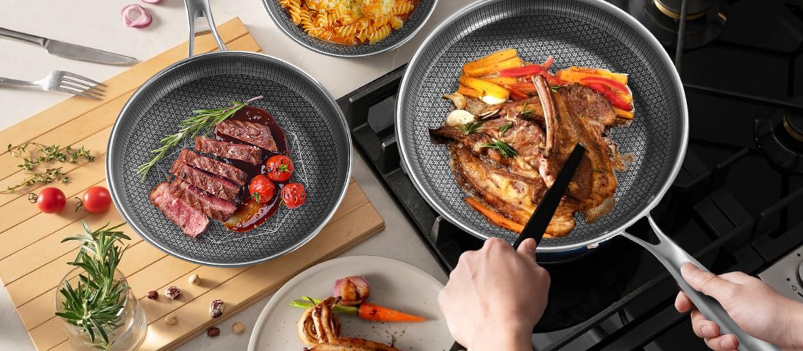 A COOKER KING hybrid pan searing dinner